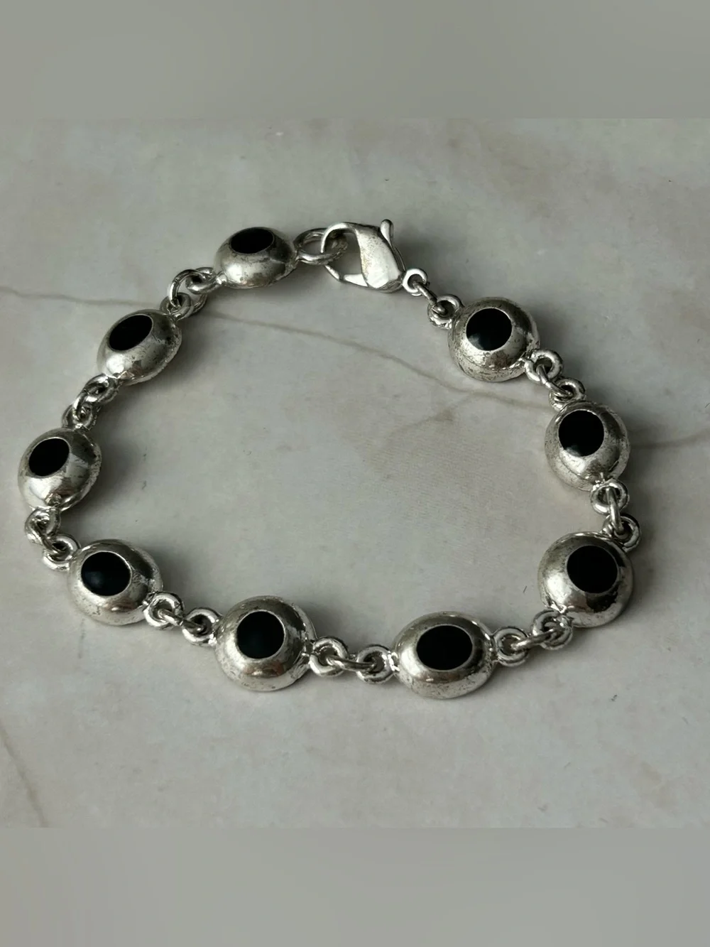Vintage Silver Tone and Black Link Bracelet